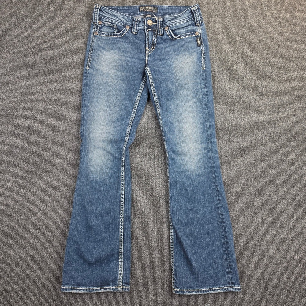 Silver Aiko Bootcut Jeans Womens 28 Denim Low Rise Dark Wash Stretch Blue Casual